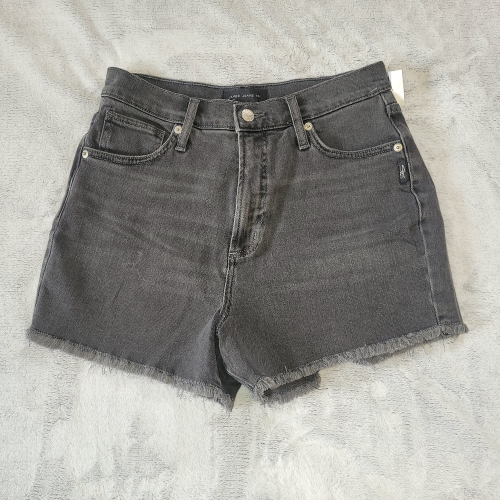 Silver Jeans Womens Size 24 Black Gray Denim Boyfriend Jean Shorts Frayed Hem